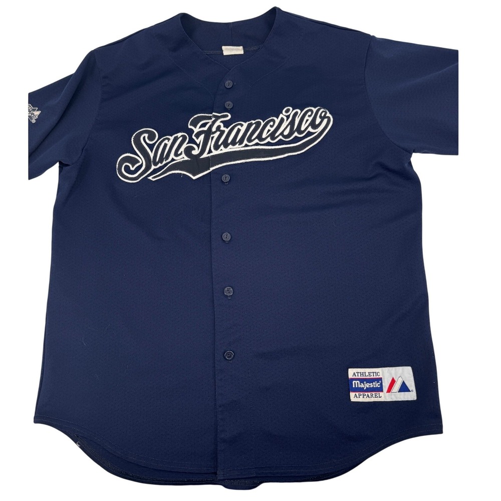 Majestic‎ San Francisco Baseball Jersey Mens XL Blue Mesh Button Up Giants MLB